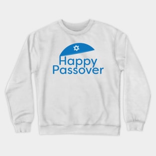 Blue Happy Passover Greeting with Kippah and Star of David Crewneck Sweatshirt